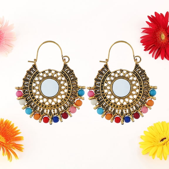 EXHUMKY Boho Drop Earrings Golden 1 Pair Retro Circle Jewelry Decoration for Women