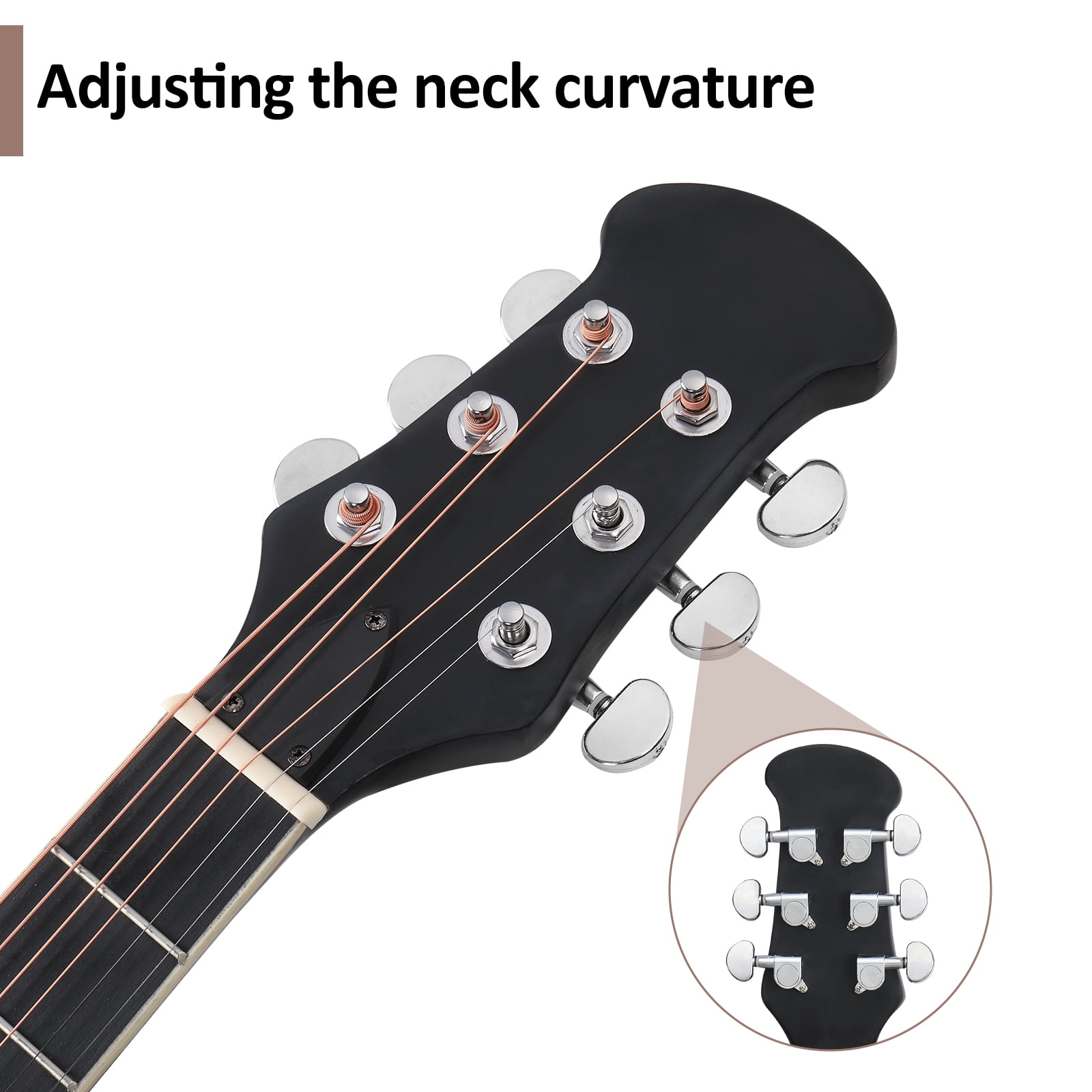 41" Cutawary Round Back Acoustic Guitar Spruce Top Grape Hole, Black