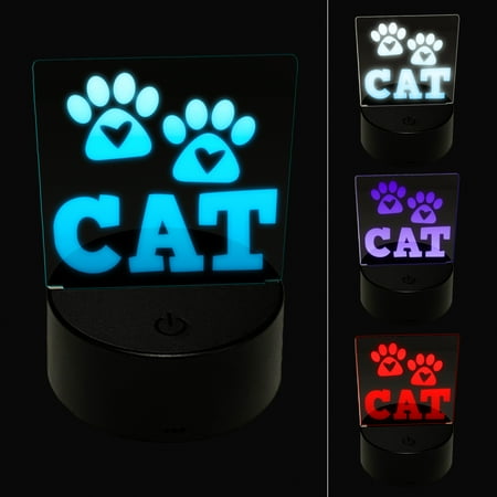 

Meow Cat Paw Prints Hearts Love Fun Text LED Night Light Sign 3D Illusion Desk Nightstand Lamp