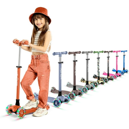 Lifemaster Mini 3-Wheel Kids Scooter with Multi-Color Wheel Lights &ndash; 4-Height Adjustable Handlebar, Wide Anti-Slip Deck, Child Safety Certified, Boys & Girls Ages 2+ Supports Up to 110 lbs, Orange