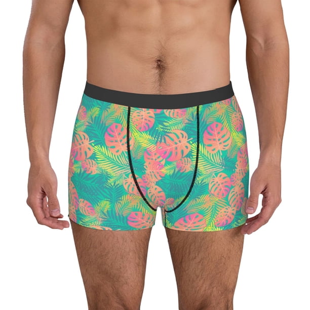 Balery Colorful Palm Leaves Calzoncillos bóxer para hombre, ropa interior de algodón suave y transpirable con cinturilla de nailon-Large