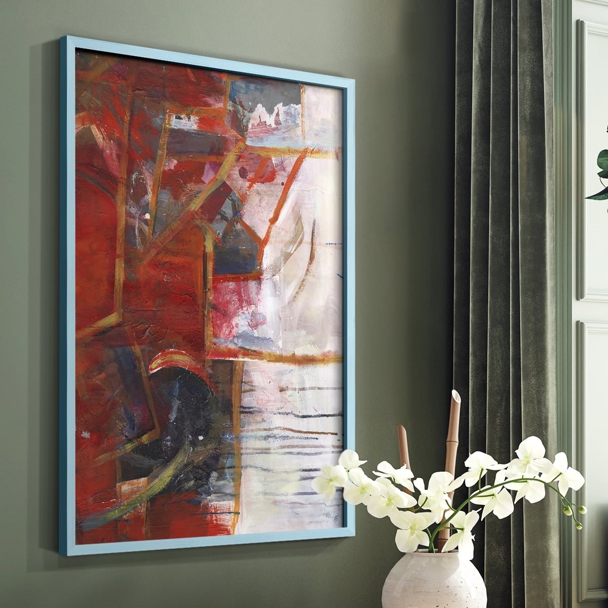 City Life IV Framed Print in Blue Solid Wood Framed Print No Nail Hanging