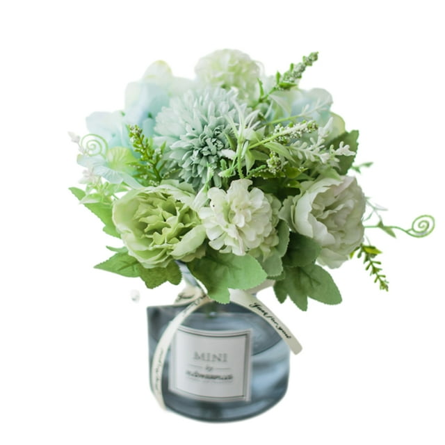 VONKY 2pack/lot Artificial Flowers In Vase For Low Maintenance Beauty Realistic Peony green+black 2Set