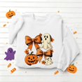thumbnail image 5 of Mifsaly Womens Vintage Pumpkin Ghost Graphic Crewneck Sweatshirt Long Sleeve Fall Pullover Top Spooky Bow Print Casual Comfy Shirt for Autumn Season Halloween Party White,L, 5 of 5