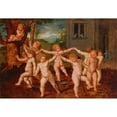 thumbnail image 2 of Flemish School 14x11 Black Ornate Wood Framed Double Matted Museum Art Print Titled: Putti Dancing in a Landscape, a Villa in the Background (ca 1600), 2 of 5
