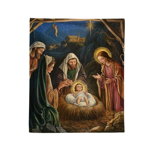 Lilixerw Christmas Jesus Birth Throw Blankets,Xmas Soft Lightweight Fleece Blanket for Christian People,Christian Theme Decorative Blanket for Chair Couch,27.56 x 39.37 inch