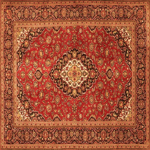 Ahgly Company Indoor Square Medallion Orange Traditional Area Rugs, 5' Square