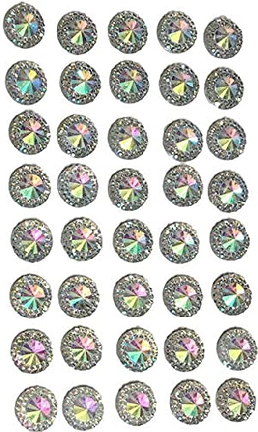40 x Self Adhesive Gems Clear AB Round Diamante Rhinestones Resin Crystals Stick on Gems Card