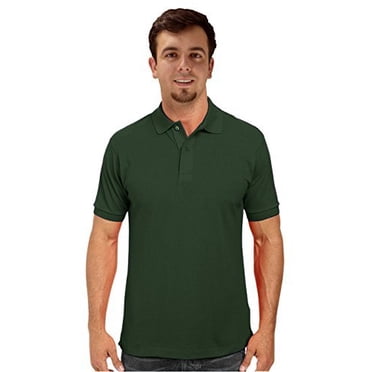 Peach Couture Mens Short Sleeve Classic Pique Polo Shirt (Small, Dark Green)