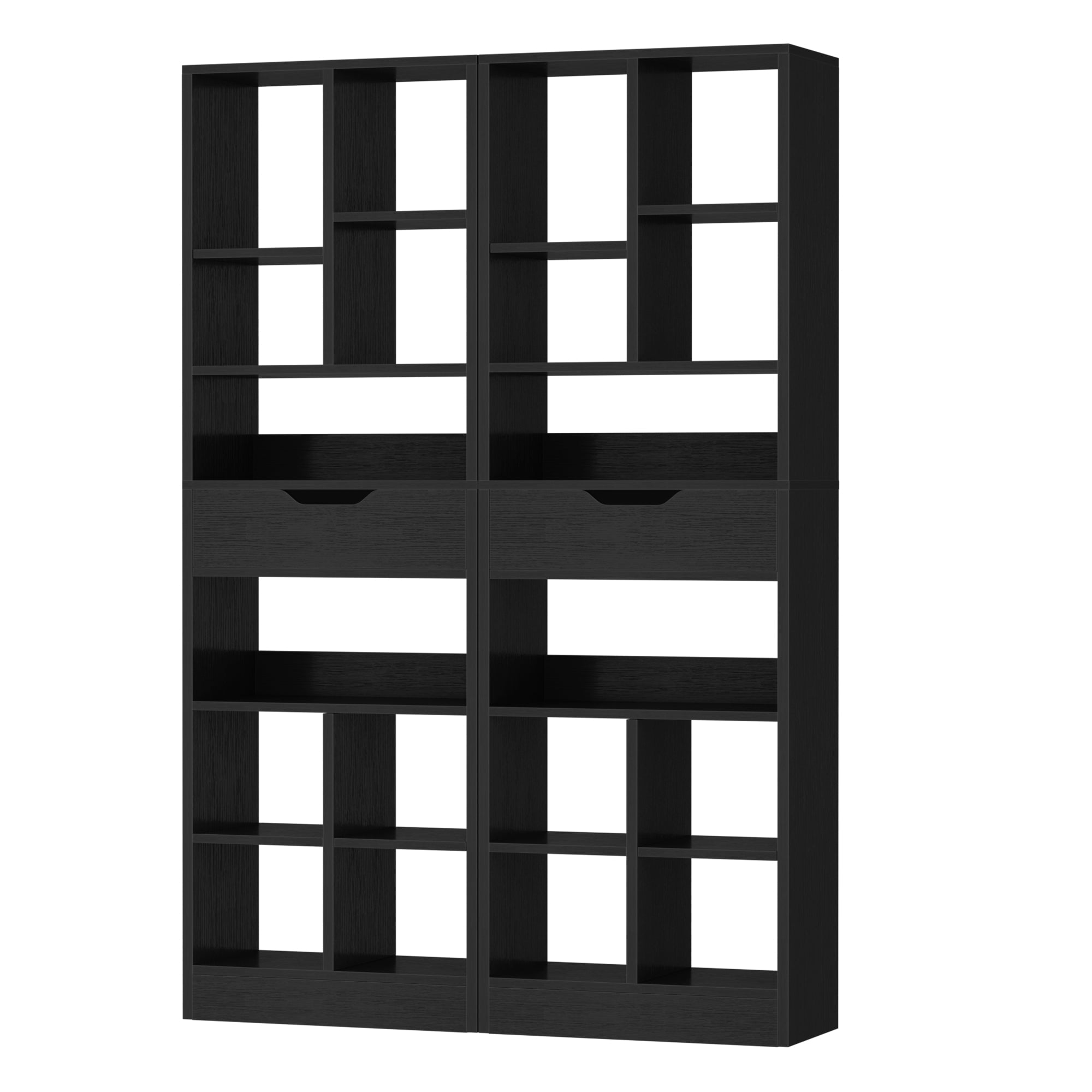 Homieasy 73.6''Tall 10-Cube Bookcase with Drawer and Adjustable Shelves(2-Piece Set), Black