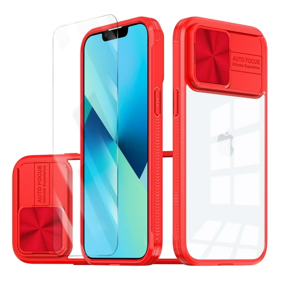 Allytechgroup Clear Case for Apple iPhone X/ iPhone XS, with Tempered Glass Screen Protector & Lens Protector Anti-Yellow Shockproof Rugged Hybrid Phone Case for iPhone X/ iPhone XS, Red