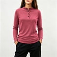 thumbnail image 6 of Ke1Clo Womens High Neck Pullover Casual Long Sleeve Solid Color Slim Fit Knit Tops Button Down Stretchy Fall Winter Travel Tunic Tshirt Red L, 6 of 7
