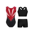 thumbnail image 3 of Hansber Girls Kids Gymnastics Outfits Sleeveless Crop Top Ballet Leotard with Shorts Set for Dance Class Burgundy Black 8, 3 of 6