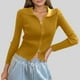thumbnail image 1 of MHFRRA Cárdigan de Punto Acanalado con Doble Cremallera para Mujer, Top Corto Ajustado con Cuello Amarillo, 1 of 3