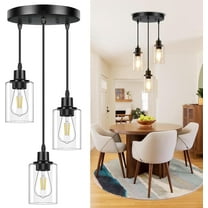 3-Light Pendant Light Fixtures Cluster Pendant Kitchen Island Pendant Lighting with Clear Glass Shade Hanging Light Fixtures with Adjustable Cord for Dining Room, Hallway, Living Room