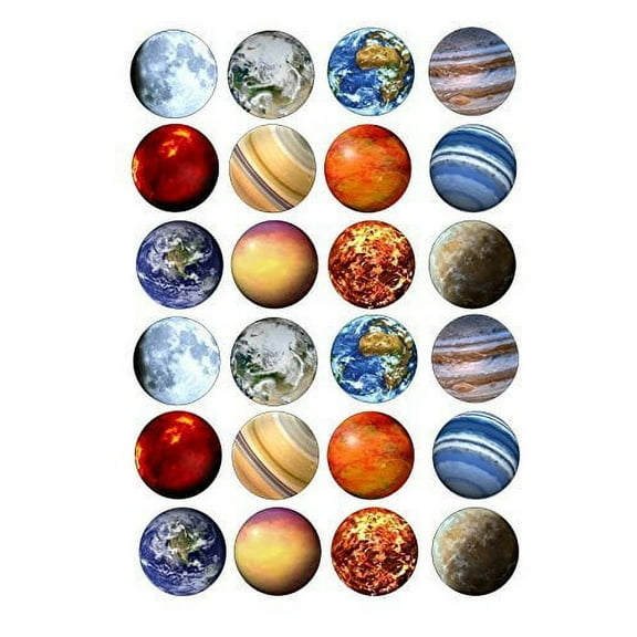 Solar System Planets Space Edible Frosting Cake Toppers Image 24 ct ABPID03977