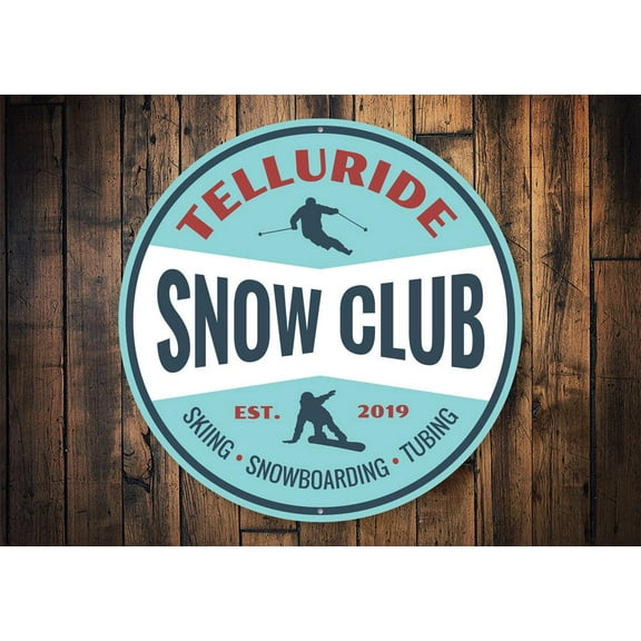 Snow Club Novelty Sign, Metal Wall Decor - 12" Round
