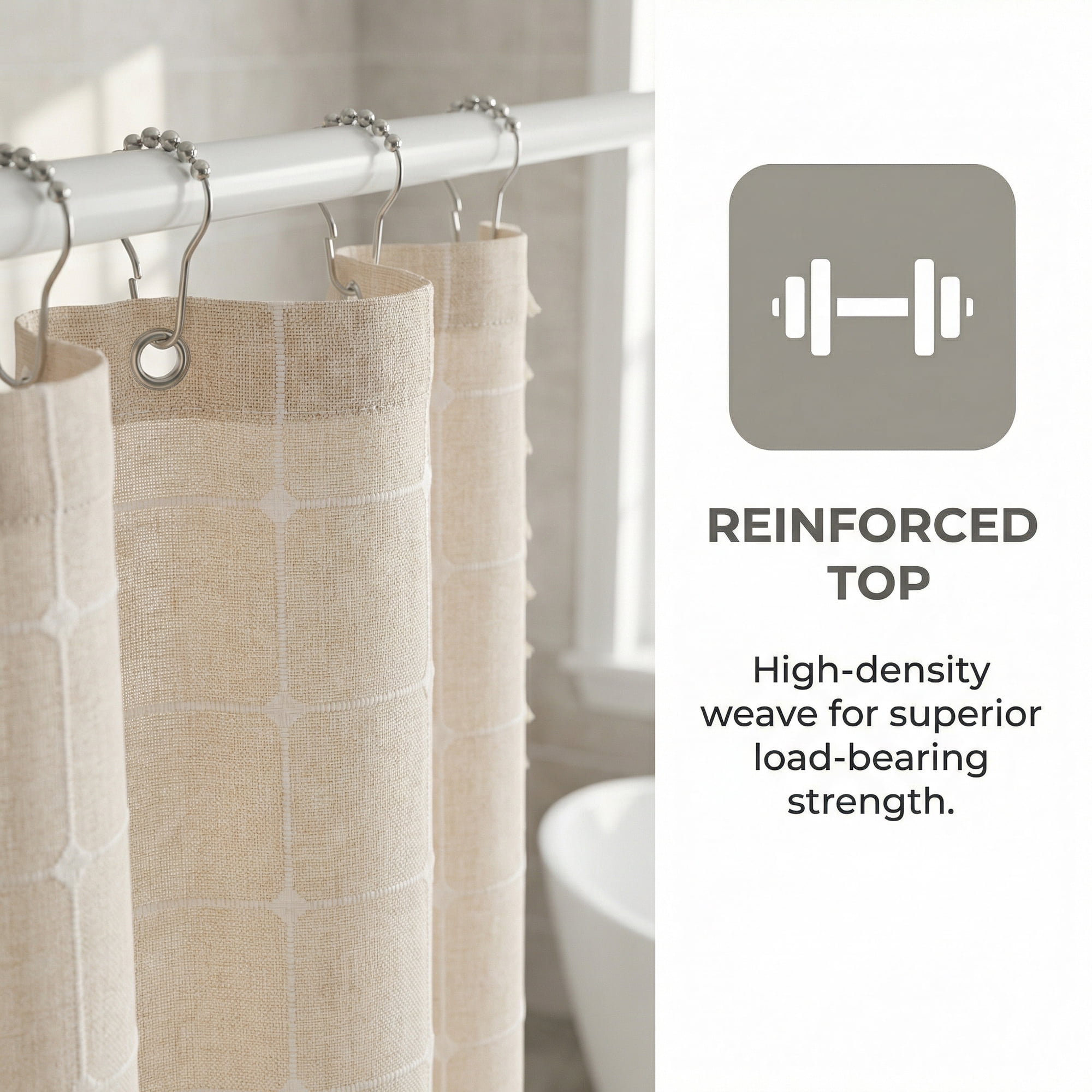 Unique Bargains Boho Plaid Blend Shower Curtain Sets with Hooks Beige 72"W x 72"L