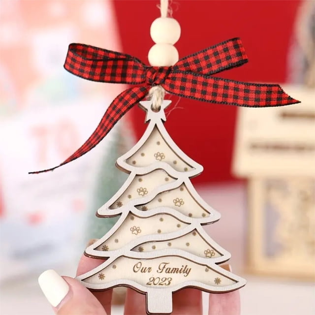 Fiudx Colgante de Pata de Árbol Genealógico Navideño, Decoración de Madera de Doble Capa, Decoración Festiva para El Hogar, Fácil de Colgar, Adorno Navideño, 9 X 7 Cm