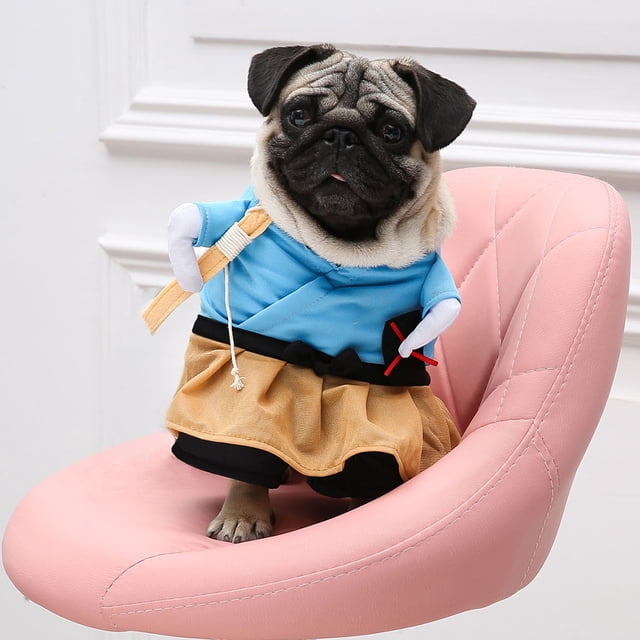 Disfraz de perro, poliéster, divertido samurái, perro vertical, disfraz de Halloween, ropa para gatos, rendimiento sólido