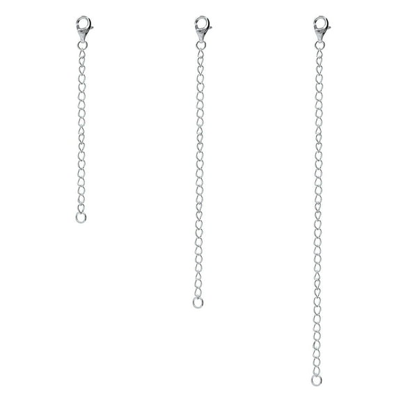 BERRICLE Sterling Silver Chain Extension Rhodium Plated, 3 Piece