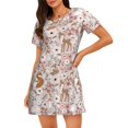 thumbnail image 1 of Easygdp Autumn Floral Deer Camisón de manga corta para mujer, informal, estampado, 1 of 6