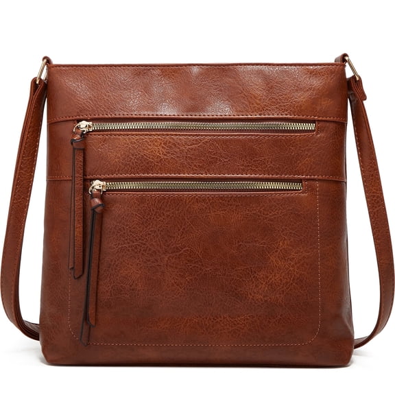 Gmdisc Crossbody Bags for Women Lightweight Multi Pocket Purses Soft Leather Shoulder Crossover Satchel Handbags, Brown