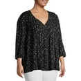 thumbnail image 4 of Terra & Sky Women's Plus Size Pintuck Woven Printed Quarter Sleeve V-Neck Blouse, 4 of 6