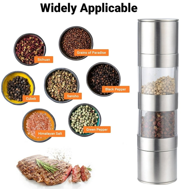  Pepper Grinder or Salt Grinder, Best Spice Mill with Ceramic  Blades, Adjustable Coarseness, Brushed Stainless Steel Cap, and Refillable  Tall Glass Body with 6OZ Capacity (7.5): Home & Kitchen