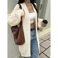 thumbnail image 5 of Long Sleeve Cable Knit Long Cardigan for Women Fall Winter Chunky Open Sweaters White XL, 5 of 8