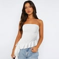 thumbnail image 2 of LYMAYTER‌ Tube Tops‌ for Women Strapless Ruffled Asymmetrical Hem Ruched Bandeau Cami Tank Comfortable, 2 of 10