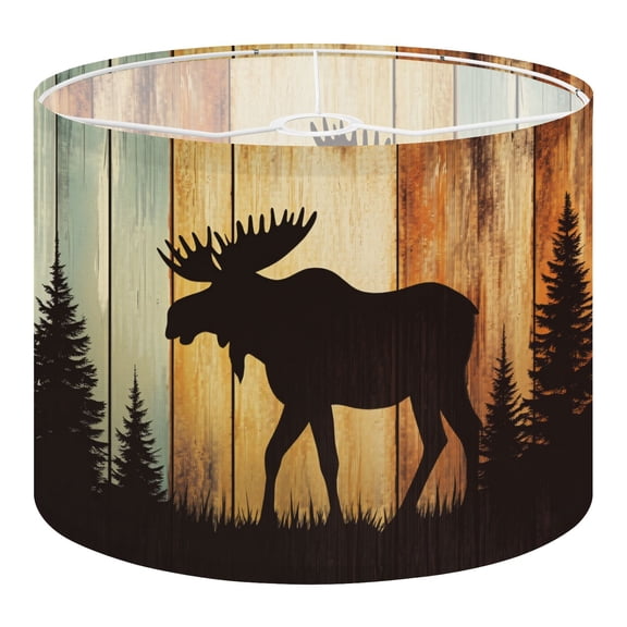 Hunting Linen Drum Cabin Lampshades Jungle Animals Wooden Cabin Pine Tree Moose 13"x13"x10" Light Shade for Table Lamps Floor Lamp Shades Cabin Lampshade Replacement Assembly Required