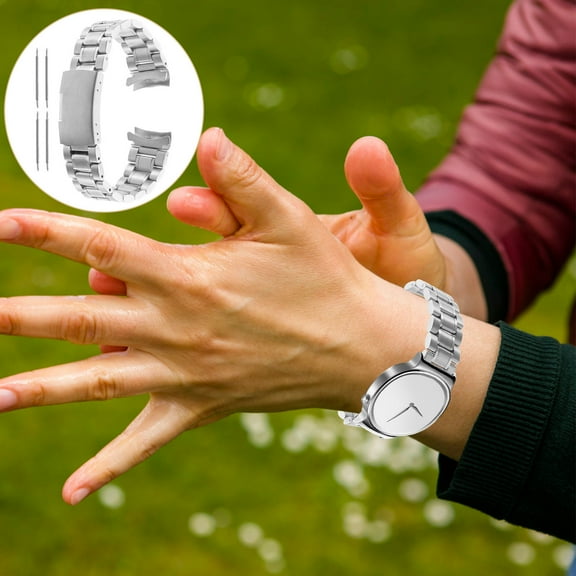 HEMOTON 20mm Stainless Steel Solid Links Bracelet Watch Band Strap Curved End with 4pcs Watch Spring Bars (Silver)