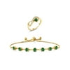Gem Stone King 3.37 Ct Green Nano Emerald 18K Yellow Gold Plated Silver Ring Bracelet Set