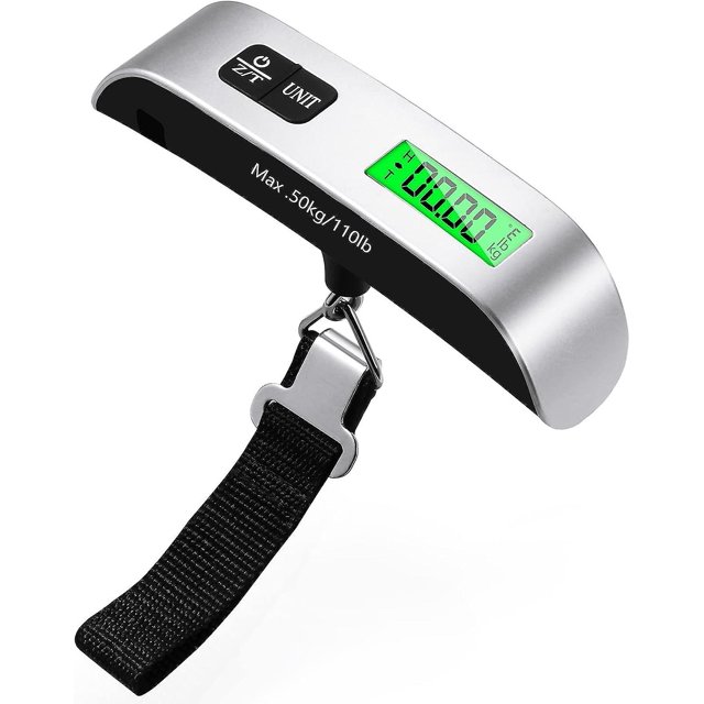 Báscula electrónica para equipaje, báscula portátil para maletas de viaje, función de medición de temperatura, función de tara, máximo 50 kg/110 lb para viajes