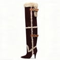 thumbnail image 2 of FSJ Women Thigh High Fur Boots Over-The-Knee Shearling Trim Buckle Straps Pointed Toe Cone Heel Winter Shoes Size 9.5 Red, 2 of 3