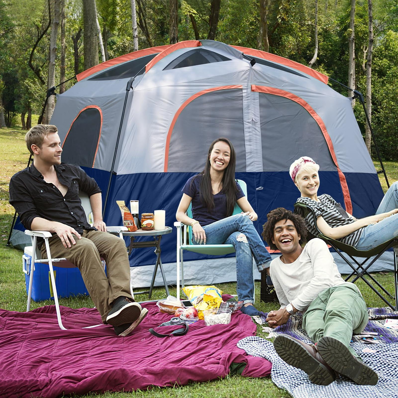 Tents 6 Person Waterproof Windproof Easy Setup Double Layer Family Camping Tent With 1 Mesh Door & 5 Large Windows -10'x9'x78in(h)