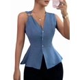 thumbnail image 3 of Womens Summer Vest Tops Dressy Business Casual V-Neck Sleeveless Button Down Trendy Outfits Blue L, 3 of 8