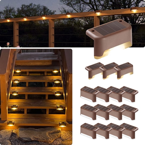 Led Solar Deck Lights, 16 Pack,Waterproof, Warm White | LED Solar Deck Lights for Outdoor Stairs, Step, Fence, Railing, Yard and Patio