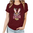 thumbnail image 3 of VBTAPA Novelty Graphic Tees for Women Happy Easter Bunny Print T-Shirt Cute Leopard Rabbit Tee Tops Wine XL, 3 of 6
