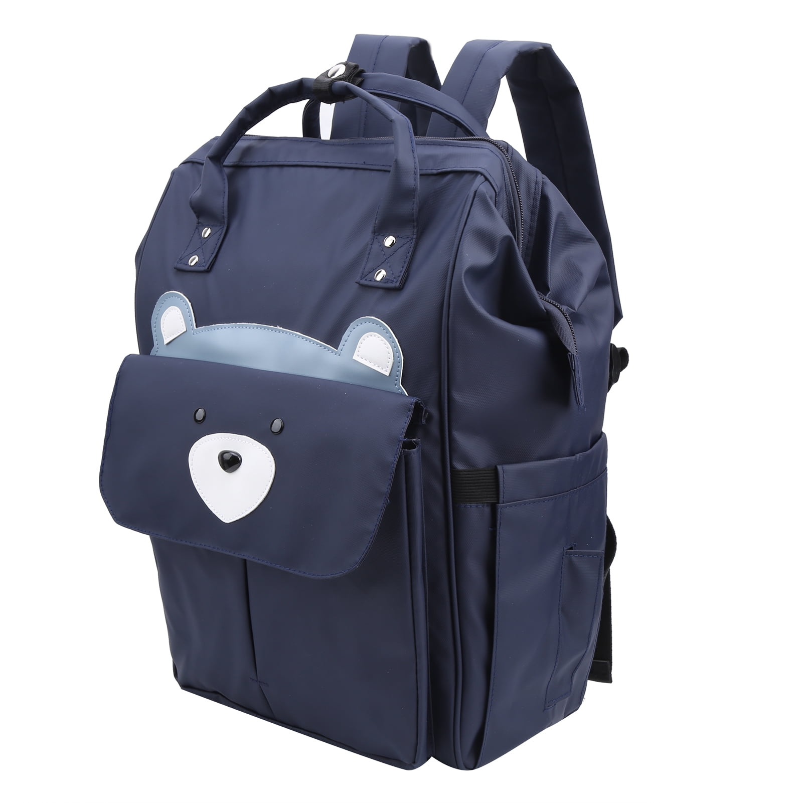 NFTIGB Multifunction Diaper Bag Backpack, High-Capacity Mother and Baby Bag with Handles, Water-Resistant Navy Blue Bear Pattern (16.54 inches / 42.0 cm)