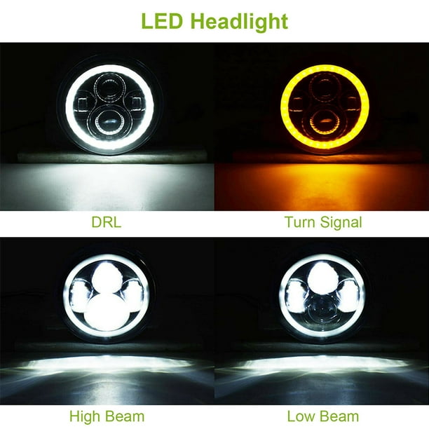 1 paire de phares LED DRL 7 pouces avec phares d'angle halo anneau