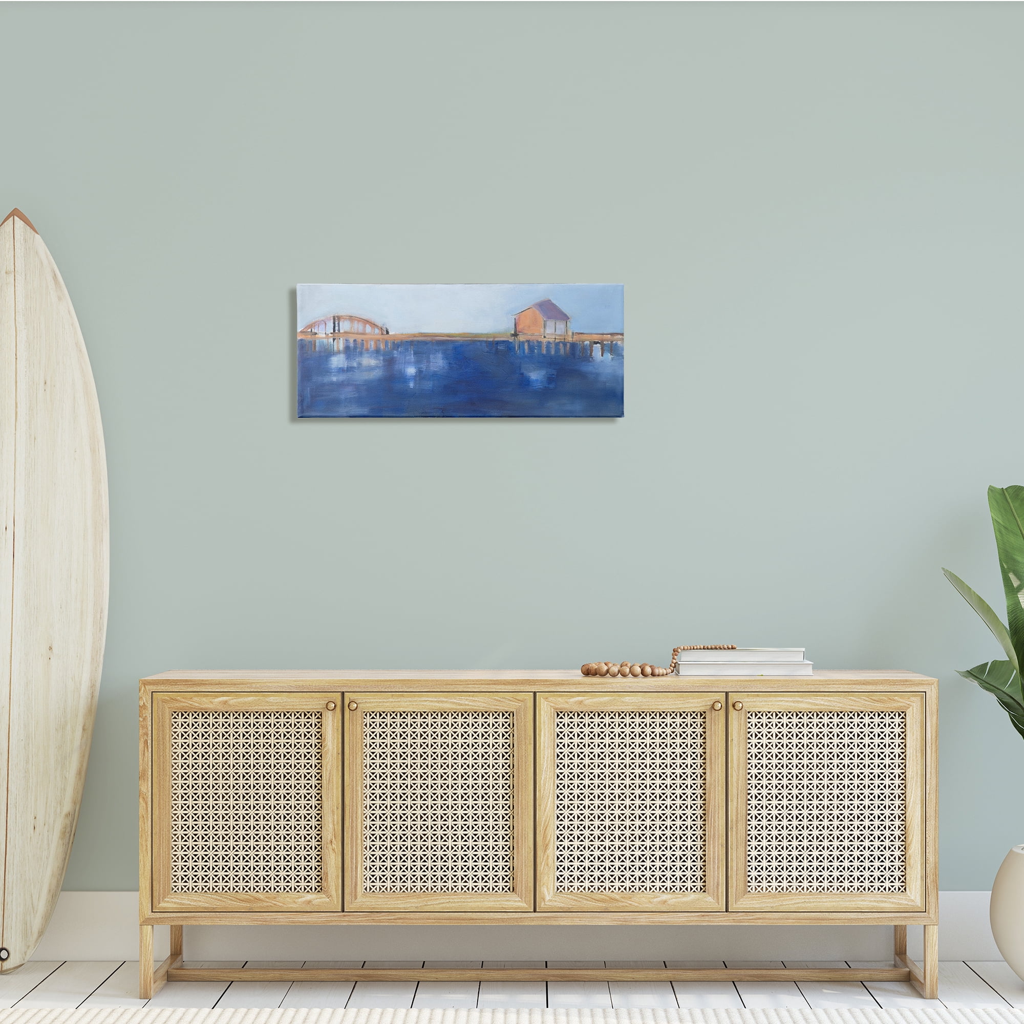 Stupell Indtries Abstract Bay Landscape Deep Blue Water Bridge Architecture,30 x 13,Design by Snne Marie