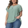 thumbnail image 4 of Agnes Orinda Women's Plus Size Tops Keyhole Crew Neck Petal Sleeve Pleated Casual Blouses 2X Green, 4 of 5