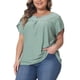 thumbnail image 4 of Blusas casuales con cuello de llave y mangas de pétalo para mujer de tallas grandes Agnes Orinda 3X verde, 4 of 5