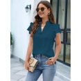thumbnail image 3 of Womens Dressy Casual Tops Ruffle Short Sleeve V Neck Shirts Elegant Business Work Blouse Dark Blue L, 3 of 5