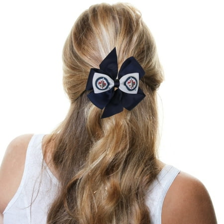 Winnipeg Jets Fan Bow - Navy Blue/White - No Size