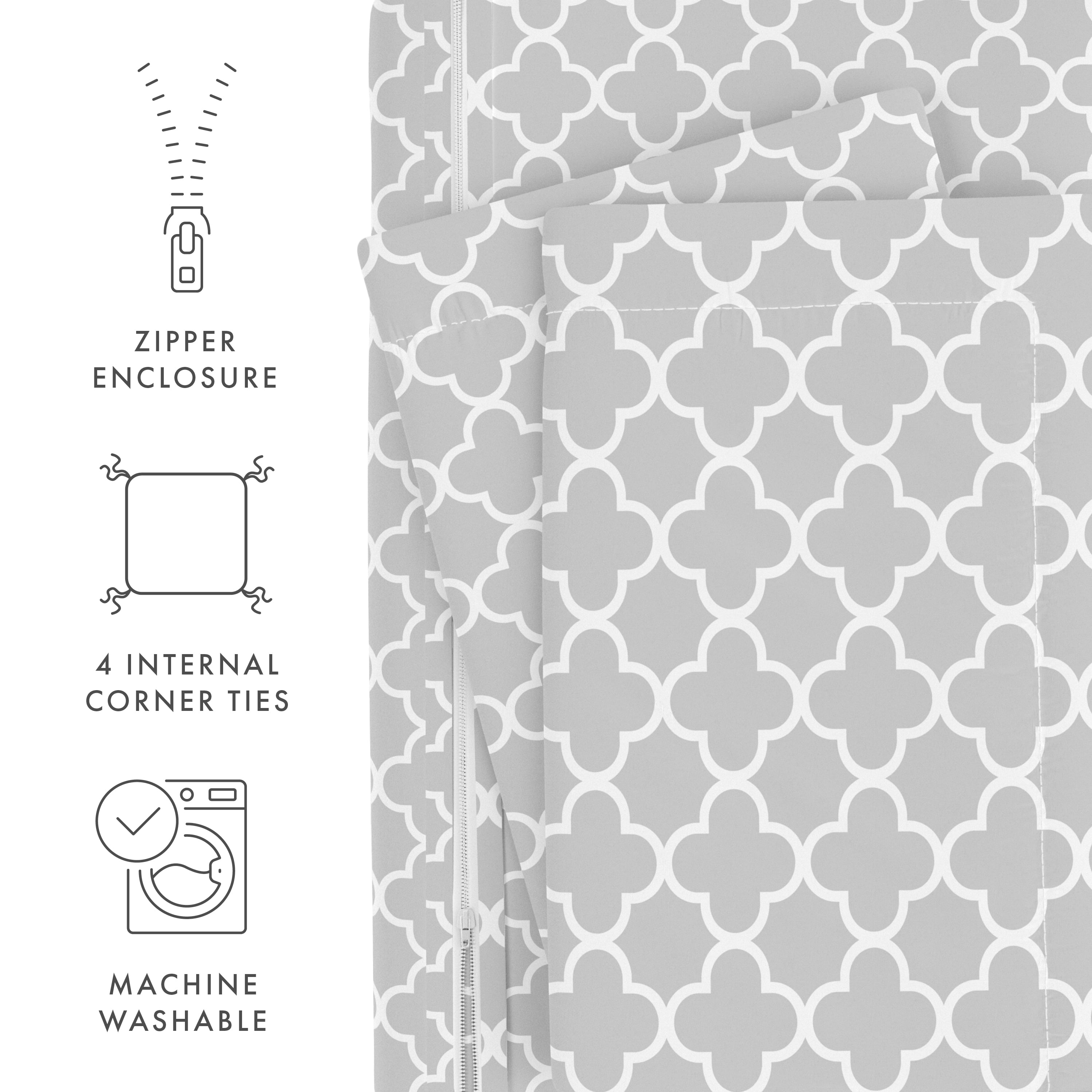 Noble Linens Gray Quatrefoil Pattern Duvet Set 3-Piece Duvet Cover Set, King/Cal King