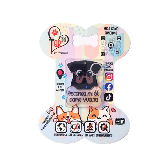 PLACA DE IDENTIFICACIÓN PARA MASCOTAS TQR PUG NEGRO
