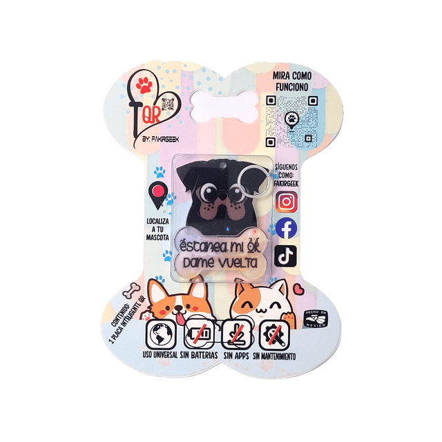 PLACA DE IDENTIFICACIÓN PARA MASCOTAS TQR PUG NEGRO